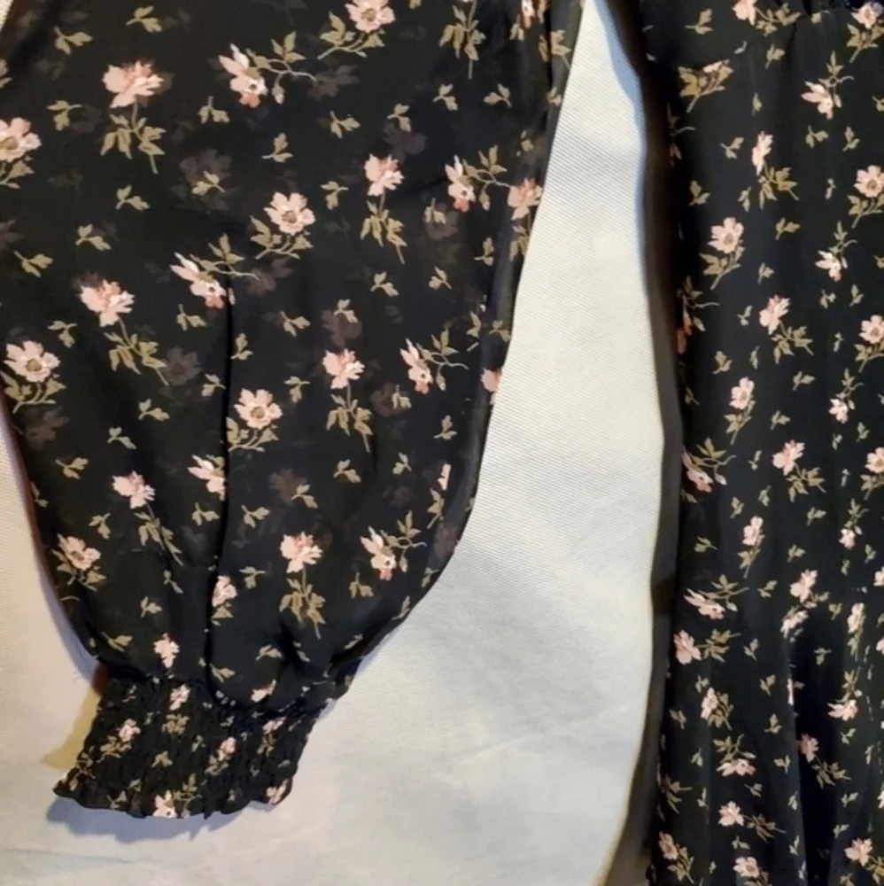 Farrow‎ Black Lined Floral Cocktail Ruching Mini Dress Small NWOT